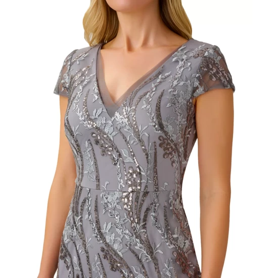 Coupon π Adrianna Papell π© Women's Sequined Embroidered Gown Silver Multi π - Image 4