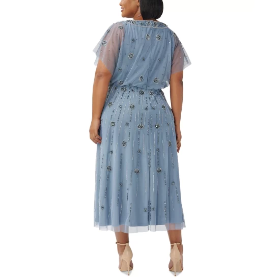Wholesale π Adrianna Papell Plus Size Beaded Blouson Midi π Dress Vintage Blue β - Image 3