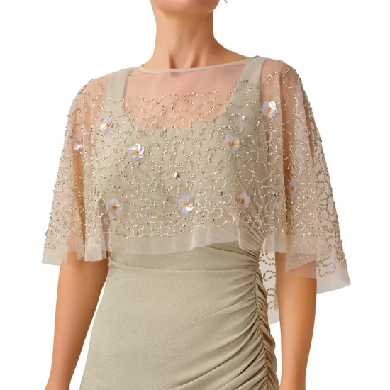 Deals π Adrianna Papell π© Women's Petal Beaded Cape Biscotti π - Image 2