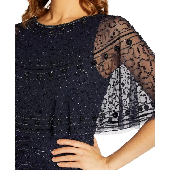 Flash Sale π Adrianna Papell π© Women's Beaded Cape Cocktail π Dress Light Navy π - Image 4
