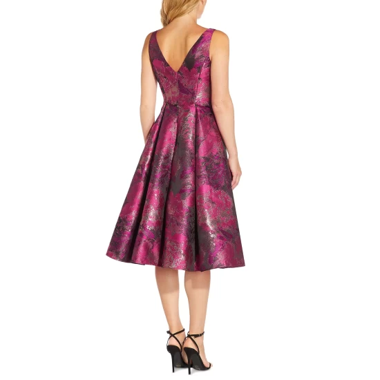 Cheap π Adrianna Papell π© Women's Jacquard Tea-Length π Dress Magenta Orchid π - Image 3