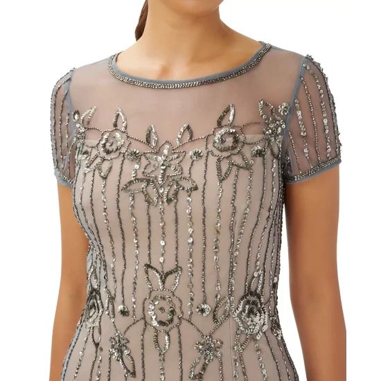 Cheapest π Papell Studio π© Women's Beaded Short-Sleeve Cocktail π Dress Sterling Nude π - Image 4