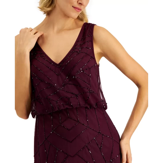 Best deal ⌛ Papell Studio V-Neck Blouson Gown Cassis ⌛ - Image 5