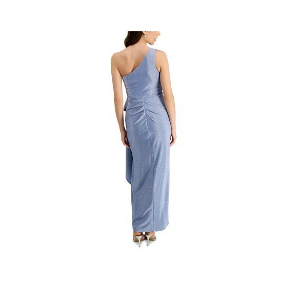 Cheapest π― Adrianna Papell One-Shoulder Metallic Gown Dusty Blue β€οΈ - Image 2