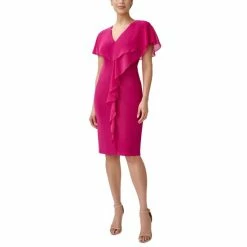 Best Sale 🥰 Adrianna Papell Flutter-Sleeve Sheath 👗 Dress Magenta ⌛