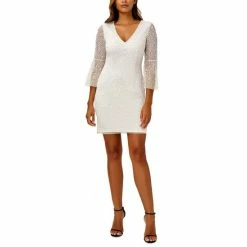Best deal 👍 Adrianna Papell 👩 Women's Beaded Bell-Sleeve Sheath 👗 Dress Ivory 🔔