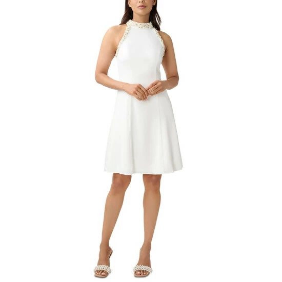 Discount π Adrianna Papell π© Women's Embellished Mock-Neck Fit & Flare π Dress Ivory π