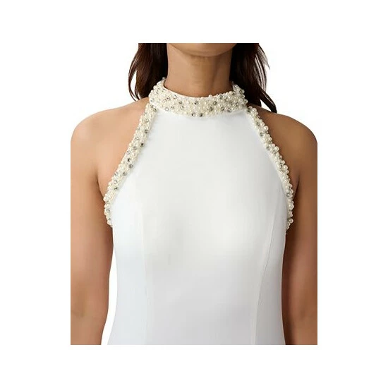 Discount π Adrianna Papell π© Women's Embellished Mock-Neck Fit & Flare π Dress Ivory π - Image 3