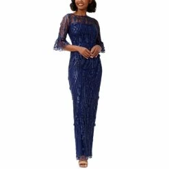 Coupon β Adrianna Papell π© Women's 3D Floral Bell-Sleeve Gown Navy π