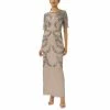 Outlet 💯 Papell Studio 👩 Women's Beaded-Mesh Short-Sleeve Gown Sterling Nude ✨