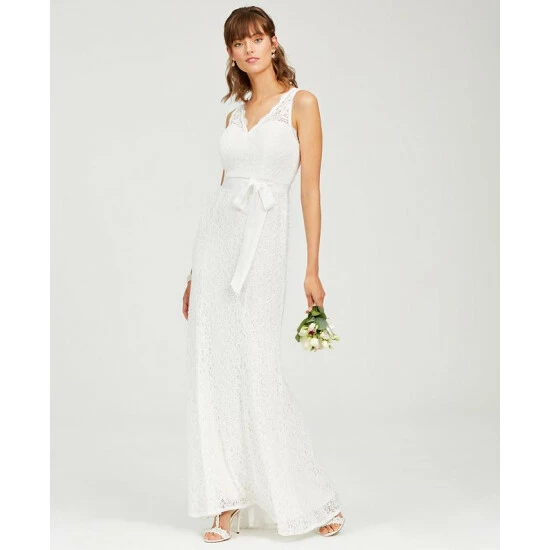 Cheapest π€© Adrianna Papell π© Women's Lace V-Neck Satin Sash Gown Ivory π