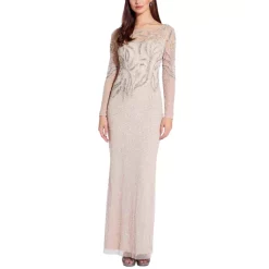Buy 🥰 Papell Studio 👩 Women's Beaded Long-Sleeve Sheath Gown Marble ✔️