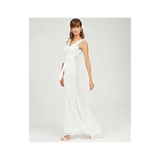 Cheapest π€© Adrianna Papell π© Women's Lace V-Neck Satin Sash Gown Ivory π - Image 3