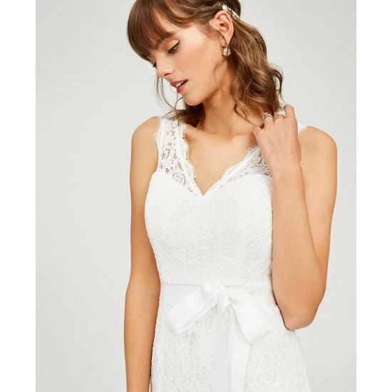 Cheapest π€© Adrianna Papell π© Women's Lace V-Neck Satin Sash Gown Ivory π - Image 4