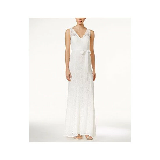 Cheapest π€© Adrianna Papell π© Women's Lace V-Neck Satin Sash Gown Ivory π - Image 5