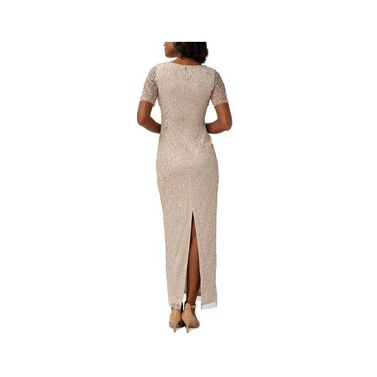 Budget π€© Papell Studio π© Women's Round-Neck Beaded Short-Sleeve Gown Biscotti π - Image 2
