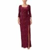 New 🧨 Adrianna Papell 👩 Women's Burnout Velvet Ruched Gown Cranberry Apple 🤩