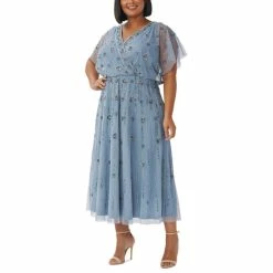 Wholesale 😀 Adrianna Papell Plus Size Beaded Blouson Midi 👗 Dress Vintage Blue ⌛