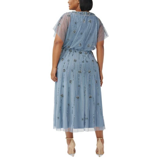 Wholesale π Adrianna Papell Plus Size Beaded Blouson Midi π Dress Vintage Blue β - Image 2