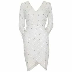 Wholesale 👏 Adrianna Papell Embellished Surplice Sheath 👗 Dress Ivory 🔔