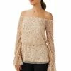 Outlet 😉 Adrianna Papell 👩 Women's Off-The-Shoulder Beaded Top Champagne Gold 🛒