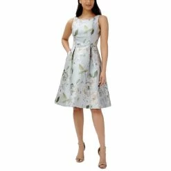 Promo 🥰 Adrianna Papell 👩 Women's Jacquard Fit & Flare 👗 Dress Silver Multi ✨