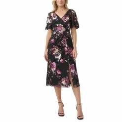New 😍 Adrianna Papell 👩 Women's Floral-Print Midi 👗 Dress Black Multi 🔔