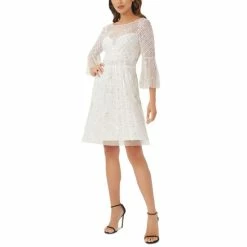 Best reviews of 🎉 Adrianna Papell 👩 Women's Illusion-Detail Flare-Sleeve A-Line 👗 Dress Ivory ❤️