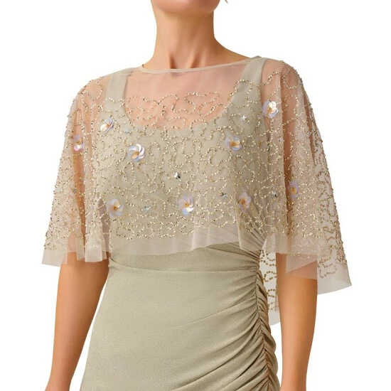 Deals π Adrianna Papell π© Women's Petal Beaded Cape Biscotti π