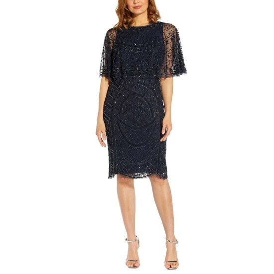Flash Sale π Adrianna Papell π© Women's Beaded Cape Cocktail π Dress Light Navy π