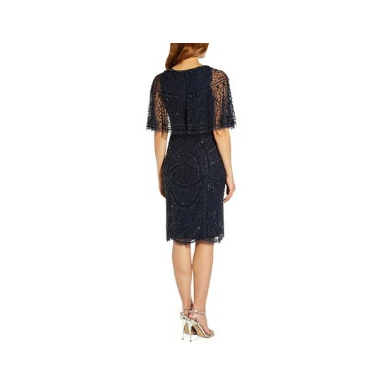 Flash Sale π Adrianna Papell π© Women's Beaded Cape Cocktail π Dress Light Navy π - Image 2