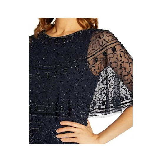 Flash Sale π Adrianna Papell π© Women's Beaded Cape Cocktail π Dress Light Navy π - Image 3