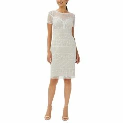 Coupon π Adrianna Papell π© Women's Beaded-Mesh Sheath π Dress Ivory Biscotti π