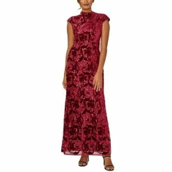 Hot Sale 🧨 Adrianna Papell 👩 Women's Velvet-Appliquéd Sequined Gown Garnet 👍