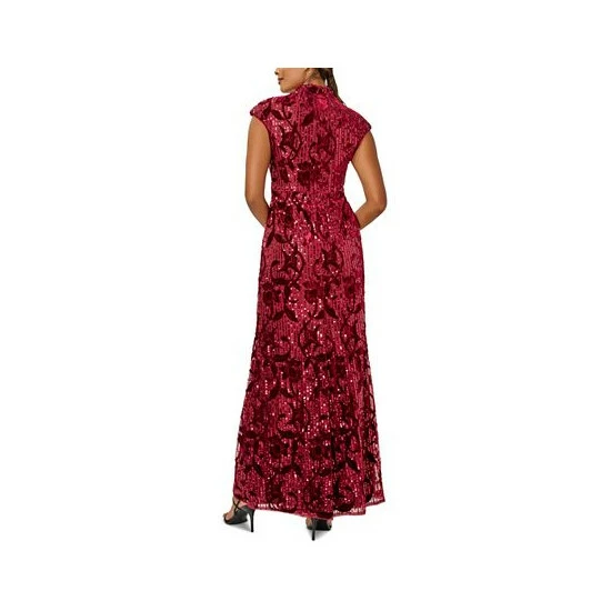 Hot Sale 🧨 Adrianna Papell 👩 Women's Velvet-Appliquéd Sequined Gown Garnet 👍 - Image 2