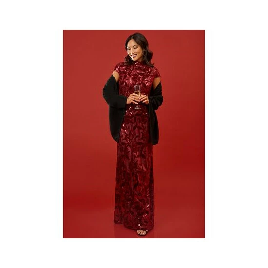 Hot Sale 🧨 Adrianna Papell 👩 Women's Velvet-Appliquéd Sequined Gown Garnet 👍 - Image 3