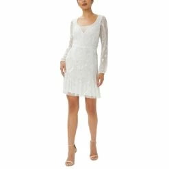 Deals 🛒 Adrianna Papell 👩 Women's Beaded Sequined-Mesh 👗 Dress Ivory 😀