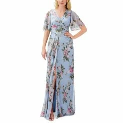 Best deal π Adrianna Papell π© Women's Metallic Printed Gown Dusty Blue Multi π