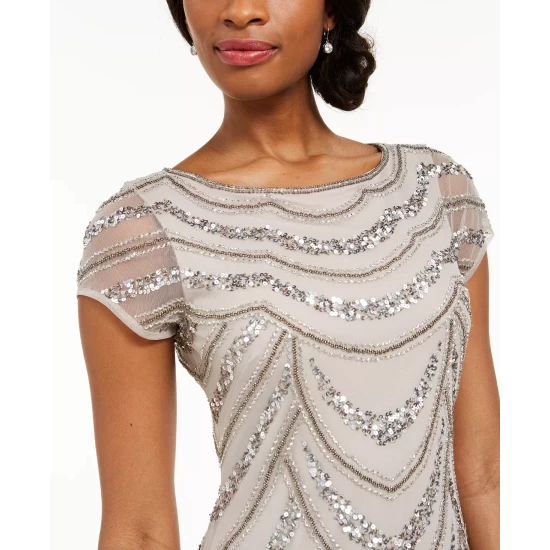 New π€© Adrianna Papell π© Women's Embellished Fringe-Hem π Dress Black π₯