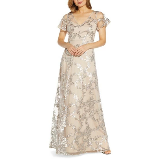 Flash Sale β¨ Adrianna Papell Metallic Embroidered Gown Dusted Petal π