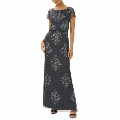Top 10 🥰 Adrianna Papell 👩 Women's Beaded Blouson Short-Sleeve Gown Gunmetal 🧨