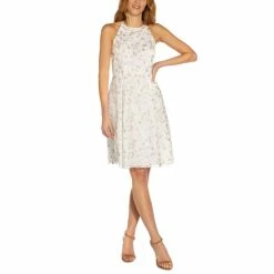 Outlet 😍 Adrianna Papell 👩 Women's Embroidered Fit & Flare 👗 Dress Ivory Pearl ✨