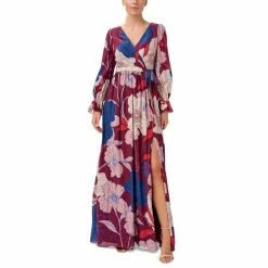 Coupon π Adrianna Papell π© Women's Printed Tie-Waist Long-Sleeve π Dress Burgundy Multi π₯°