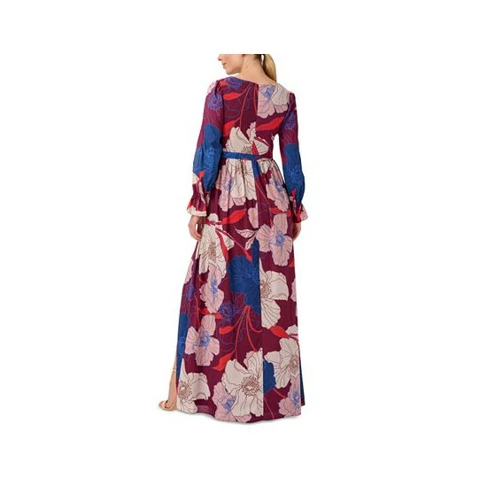 Coupon π Adrianna Papell π© Women's Printed Tie-Waist Long-Sleeve π Dress Burgundy Multi π₯° - Image 2