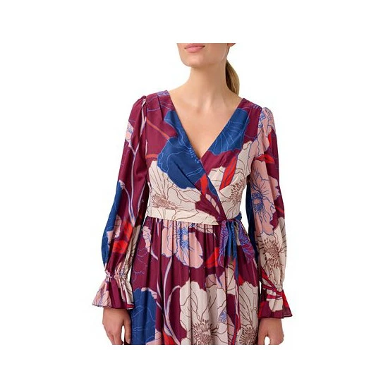 Coupon π Adrianna Papell π© Women's Printed Tie-Waist Long-Sleeve π Dress Burgundy Multi π₯° - Image 3