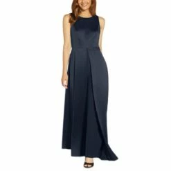 New π Adrianna Papell Crepe Overlay Jumpsuit Dark Navy β