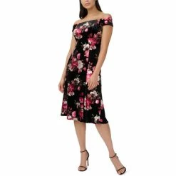 Coupon 🔔 Adrianna Papell 👩 Women's Velvet Off-The-Shoulder Cocktail 👗 Dress Black Multi 🔔