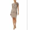 Cheapest 🎉 Papell Studio 👩 Women's Beaded Short-Sleeve Cocktail 👗 Dress Sterling Nude 🌟