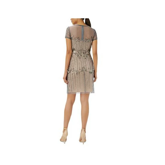 Cheapest π Papell Studio π© Women's Beaded Short-Sleeve Cocktail π Dress Sterling Nude π - Image 2