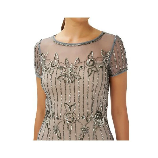 Cheapest π Papell Studio π© Women's Beaded Short-Sleeve Cocktail π Dress Sterling Nude π - Image 3